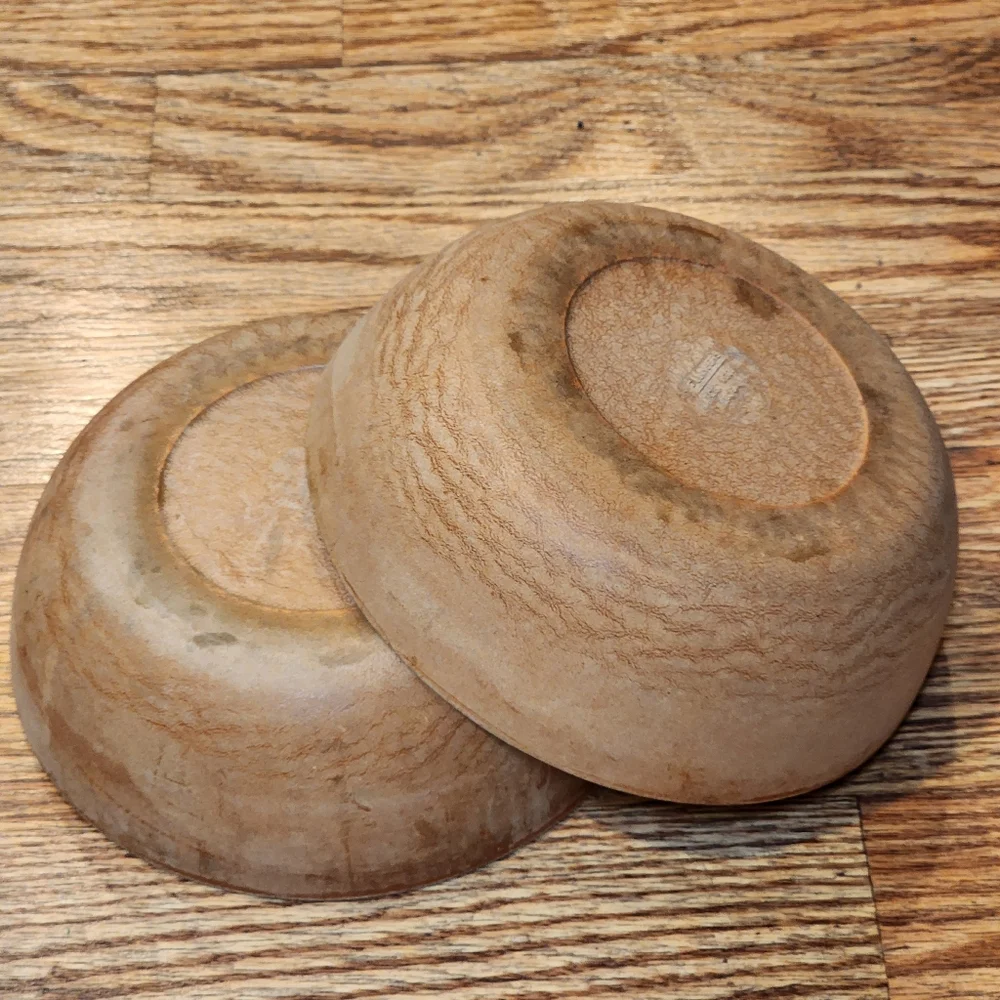 2 Vintage Ellingers Agatized Wooden Bowls